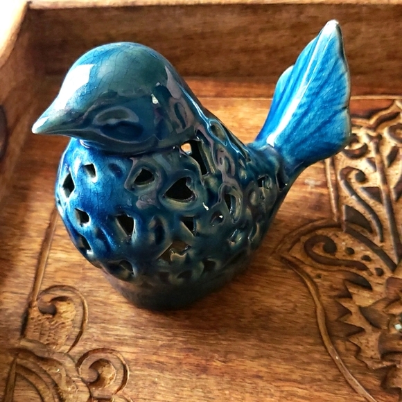 Wayfair Basics Other - Blue ceramic songbird tealite decor